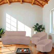 Kit Recamier Curvo Amsterdã 130cm e 2 Poltrona Amore Luxo Linho Kit Recamier Curvo Amsterdã 130cm e 2 Poltrona Amore Luxo Linho