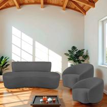 Kit Recamier Curvo Amsterdã 130cm e 2 Poltrona Amore Luxo Linho