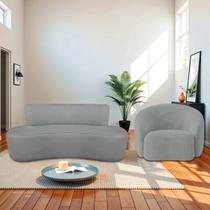 Kit Recamier Curvo Amsterdã 130cm e Poltrona Amore Luxo Bouclé