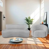 Kit Recamier Curvo Amsterdã 130cm e Poltrona Amore Luxo Linho