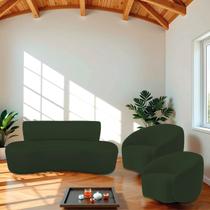 Kit Recamier Curvo Amsterdã 140cm e 2 Poltronas Amore Luxo Linho