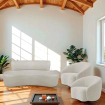 Kit Recamier Curvo Amsterdã 140cm e 2 Poltronas Amore Luxo Linho