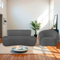 Kit Recamier Curvo Amsterdã 160cm e Poltrona Amore Luxo Linho