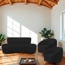 Kit Recamier Curvo Amsterdã 180cm e 2 Poltronas Amore Luxo Bouclé