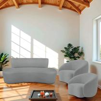 Kit Recamier Curvo Amsterdã 200cm e 2 Poltronas Amore Luxo Bouclé