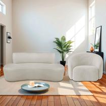 Kit Recamier Curvo Amsterdã 200cm e Poltrona Amore Luxo Linho