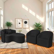 Kit Recamier Curvo Sala de Estar Inglaterra 150cm Lado Direito e 2 Poltronas Orgânica Luxo Luiza Max Bouclé