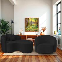 Kit Recamier Curvo Sala de Estar Inglaterra 150cm Lado Direito e Poltrona Orgânica Luxo Amore Bouclé Kit Recamier Curvo Sala de Estar Inglaterra 150cm Lado Direito e Poltrona Orgânica Luxo Amore Bouclé