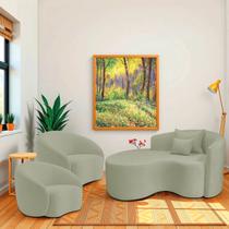 Kit Recamier Curvo Sala de Estar Inglaterra 150cm Lado Esquerdo e 2 Poltronas Orgânica Luxo Amore Bouclé