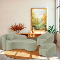 Kit Recamier Curvo Sala de Estar Inglaterra 180cm Lado Direito e 2 Poltronas Orgânica Luxo Amore Bouclé