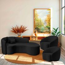 Kit Recamier Curvo Sala de Estar Inglaterra 180cm Lado Direito e 2 Poltronas Orgânica Luxo Amore Linho