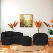 Kit Recamier Curvo Sala de Estar Inglaterra 180cm Lado Direito e Poltrona Orgânica Luxo Amore Bouclé Kit Recamier Curvo Sala de Estar Inglaterra 180cm Lado Direito e Poltrona Orgânica Luxo Amore Bouclé