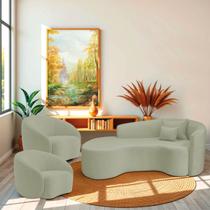 Kit Recamier Curvo Sala de Estar Inglaterra 180cm Lado Esquerdo e 2 Poltronas Orgânica Luxo Amore Bouclé