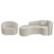 Kit Recamier Curvo Sala de Estar Inglaterra 180cm Lado Esquerdo e Poltrona Orgânica Luxo Amore Linho - Amarena Móveis