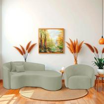 Kit Recamier Curvo Sala de Estar Inglaterra 200cm Lado Direito e 2 Poltronas Orgânica Luxo Amore Bouclé