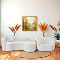 Kit Recamier Curvo Sala de Estar Inglaterra 200cm Lado Direito e Poltrona Orgânica Luxo Amore Bouclé Kit Recamier Curvo Sala de Estar Inglaterra 200cm Lado Direito e Poltrona Orgânica Luxo Amore Bouclé