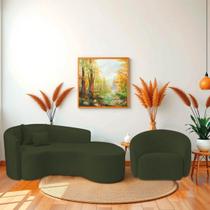 Kit Recamier Curvo Sala de Estar Inglaterra 200cm Lado Direito e Poltrona Orgânica Luxo Amore Linho