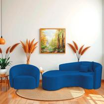 Kit Recamier Curvo Sala de Estar Inglaterra 200cm Lado Esquerdo Poltrona Orgânica Luxo Amore Linho