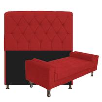 Kit Recamier Sofá Calçadeira Divã Félix 140 cm e Cabeceira Estofada Lady 140 cm Para Cama Box Casal Sintético Vermelho - AM Decor