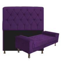 Kit Recamier Sofá Calçadeira Divã Félix 140 cm e Cabeceira Estofada Lady 140 cm Para Cama Box Casal Suede Roxo - AM Decor