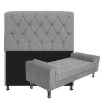 Kit Recamier Sofá Calçadeira Divã Félix 160 cm e Cabeceira Estofada Lady 160 cm Para Cama Box Solteiro Sintético Cinza - AM Decor
