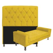 Kit Recamier Sofá Calçadeira Divã Félix 160 cm e Cabeceira Estofada Lady 160 cm Para Cama Box Solteiro Suede Amarelo - AM Decor