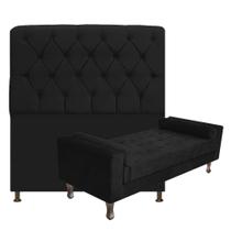 Kit Recamier Sofá Calçadeira Divã Félix 160 cm e Cabeceira Estofada Lady 160 cm Para Cama Box Solteiro Suede Preto - AM Decor