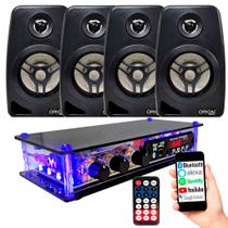 Kit Receiver Amplificador Som Ambiente Orion Bluetooth Usb Aux 2 Canais Slim 1002 Orion + 4 Caixas com Suporte