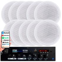 Kit Receiver Amplificador Som Ambiente Rc7000 Orion Bluetooth Usb Aux 4Ch 2Mic + 10 Arandela Alto Falante Embutir Teto