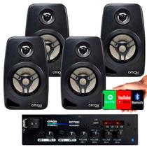 Kit Receiver Amplificador Som Ambiente Rc7000 Orion Bluetooth Usb Aux 4Ch 2Mic + 4 Caixa de Parede com Suportes
