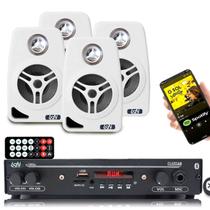 Kit receiver Slim 1002bt Leson + 4 Caixa Som Parede Br Leson