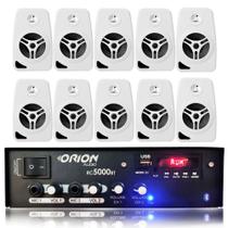 Kit Receiver Som 300w Bluetooth + 10 Caixas Parede Brancas - ORION