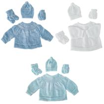 kit recém nascido com 12 peças casaquinho, gorro, luvinha e sapatinho de tricô cordão