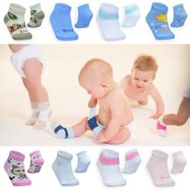 Kit recem nascido com 6 pares de meias em algodão ideal p revenda menina e menino 0 - 6 meses