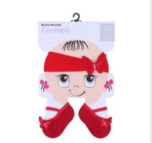 Kit recem nascido -faixa de cabelo e sapatilha -vermelha ate 4 meses - SENTOPÉ