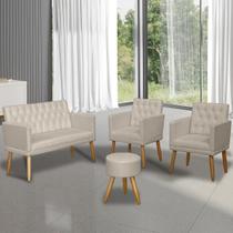 Kit Recepção 1 Namoradeira 2 Poltronas Capitone com Puff 4 Lugares para Sala de Espera Resistente confortável Estofado