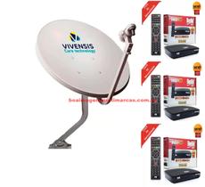 Kit Recepitor Digital Hd com 3 Recepitores Bedinsat Bs9900 com Antena Parabólica Ku 60cm - beidn