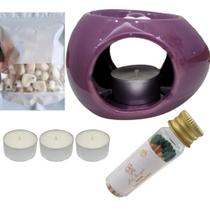 Kit Rechaud Oval + 3 Velas + Fósforo + 12 Wax Melts Lavanda