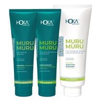 Kit reconstrução e nutrição capilar shampoo condicionador e máscara murumuru hoka