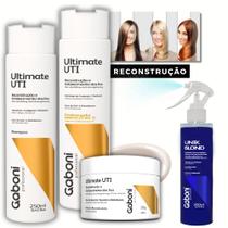 Kit Reconstrução Imediata Shampoo + Condicionador Leave-in (2 em 1) + Máscara + Spray Matizador para cabelos loiros Gaboni Kit Reconstrução Imediata Shampoo + Condicionador Leave-in (2 em 1) + Máscara + Spray Matizador para cabelos loiros Gaboni