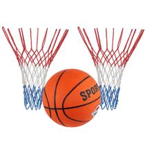 Kit Recreação Com Bola De Basquete Oficial E 2 Redes Americanas 12 Alças Malha Grossa + Fixador