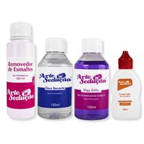 Kit Recuperador Esmalte Removedor Secante Mega Brilho Arte Sedução Manicure Unhas Nail Designer
