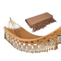 Kit Rede e Manta Fleece Caramelo Toque Macio Cor Sofisticada e Muito Conforto no Seu Descanso