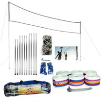 Kit Rede para Volei de Praia com Faixa de Marcação Poste e Varão Rede 8 metros Sports Mania