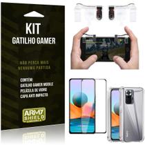 Kit Redmi Note 10 Pro Gatilho Gamer + Capa Anti Impacto + Película Vidro 3D - Armyshield
