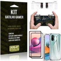 Kit Redmi Note 10S Gatilho Gamer + Capa Anti Impacto + Película Vidro 3D - Armyshield