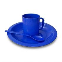 Kit Refeição 3 peças Infantil Plástico BPA Free Prato 22cm Caneca 400ml Colher Escolar