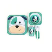 Kit Refeição 5 Peças Mundo Animal Unik menino um babador de brinde