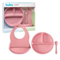 Kit Refeição Alimentação em Silicone Macio Bebe Infantil Introdução Alimentar Rosa Completo Buba