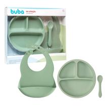 Kit Refeição Alimentação em Silicone Macio Bebe Infantil Introdução Alimentar Verde Completo Buba